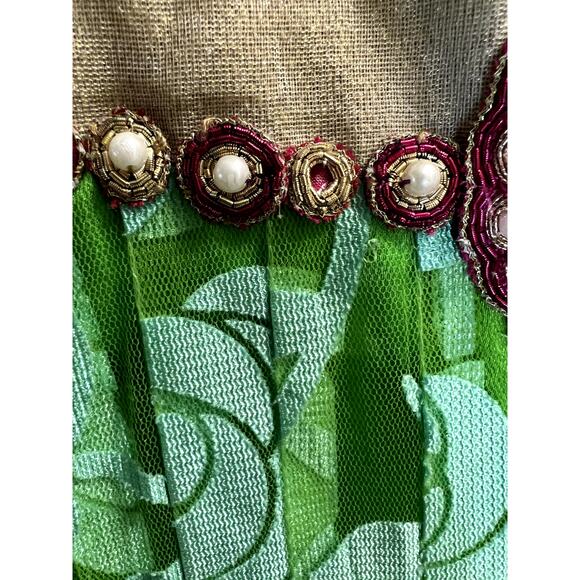 Karishma Women's Green Short Sleeve Round Neck Embellished Fit & Flare Dress S - Picture 16 of 16